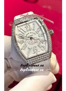 Franck Muller V32 Swiss Quartz Mossanite 1:1 Replica Watch 36MM White Numerals