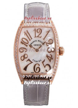 Franck Muller Cintree Curvex Mother of Pearl Dial Watch in Rose Gold Plating - Grey Strap 