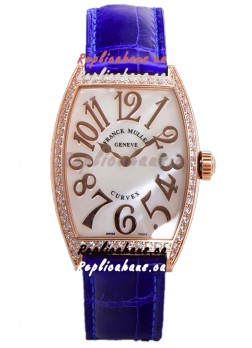 Franck Muller Cintree Curvex Mother of Pearl Dial Watch in Rose Gold Plating - Purple Strap 