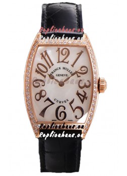 Franck Muller Cintree Curvex Mother of Pearl Dial Watch in Rose Gold Plating - Black Strap 