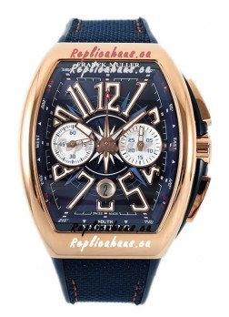 Franck Muller Vanguard V45 Chronograph 904L Rose Gold Blue Dial Swiss Watch
