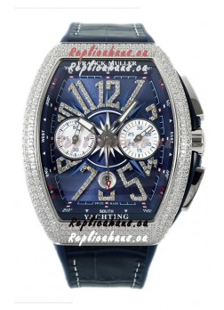 Franck Muller Vanguard V45 Chronograph 904L Steel Blue Dial with Diamonds Swiss Watch