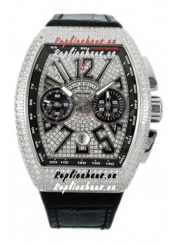 Franck Muller Vanguard V45 Chronograph 904L Steel Diamonds Embedded Dial Swiss Replica