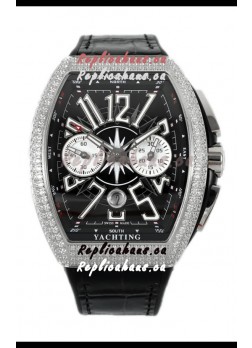 Franck Muller Vanguard V45 Chronograph 904L Steel Black Dial with Diamonds Swiss Watch