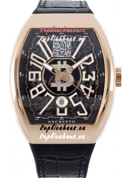Franck Muller Vanguard Encrypto BTC V45 Rose Gold Casing Swiss Replica Watch