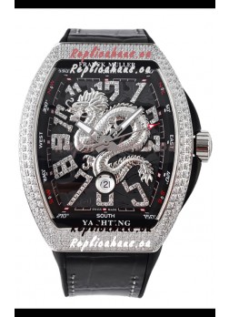Franck Muller Vanguard Yachting Dragon V45 Black Dial in Diamonds Bezel Swiss Replica