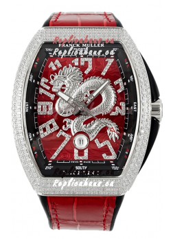 Franck Muller Vanguard Yachting Dragon V45 Red Dial in Gold Diamonds Bezel Swiss Replica