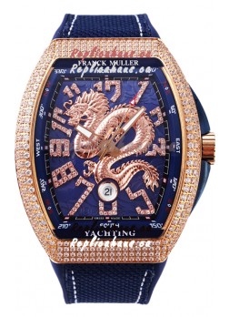 Franck Muller Vanguard Yachting Dragon V45 Blue Dial in Gold Diamonds Bezel Swiss Replica
