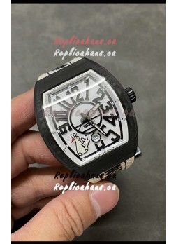 Franck Muller "Fr2nck" Vanguard Rabbit Edition Swiss Replica Watch in Black Carbon Casing 