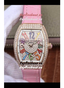 Franck Muller Vanguard Ladies 1:1 Mirror Swiss Replica Watch 32MM Wide Rose Gold Casing