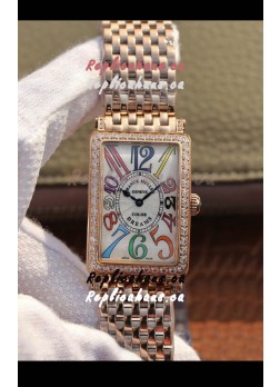 Franck Muller Long Island Pink Gold Swiss Watch in Swiss Quartz Movement Diamonds Bezel