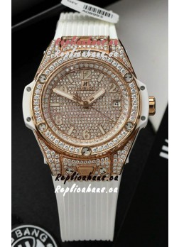 Hublot Big Bang One Click Diamonds Paved Dial Rose Gold Swiss Replica Watch 39MM