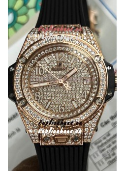 Hublot Big Bang One Click Diamonds Paved Dial Rose Gold Swiss Replica Watch 39MM