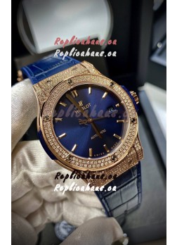 Hublot Classic Fusion Diamonds Rose Gold Steel Blue Dial Swiss Replica Watch 1:1 Mirror Quality