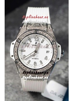 Hublot Big Bang One Click Mossanites Paved Casing Swiss Replica Watch White Dial