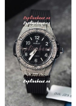 Hublot Big Bang One Click Mossanites Paved Casing Swiss Replica Watch Black Dial