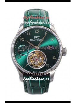IWC Portugese Hand-Wound Genuine Tourbillon Green Dial Steel Casing Swiss Replica Watch 