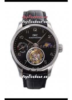 IWC Portugese Hand-Wound Genuine Tourbillon Black Dial Steel Casing Swiss Replica Watch 