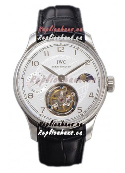 IWC Portugese Hand-Wound Genuine Tourbillon White Dial Steel Casing Swiss Replica Watch 