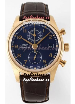 IWC Portugieser Chronograph Classic IW390305 Yellow Gold Blue Dial 1:1 Mirror Replica