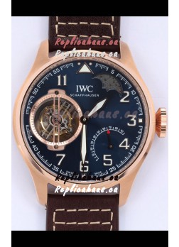 IWC Portuguese Genuine Swiss Tourbillon Movement Rose Gold Watch in Blue Dial 