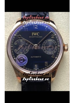 IWC Super Clone Portugieser Swiss 1:1 Mirror Replica Watch Rose Gold in Black Dial 