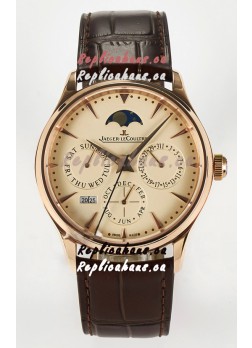Jaeger LeCoultre Super Clone Master Ultra-Thin Perpetual Calendar Cream Dial Watch