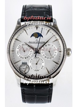 Jaeger LeCoultre Super Clone Master Ultra Thin Perpetual Calendar White Dial Diamonds Watch