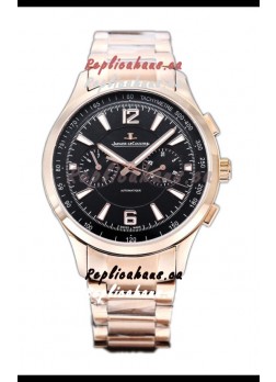Jaeger LeCoultre Polaris Chronograph Rose Gold Casing Black Dial Swiss Replica Watch 
