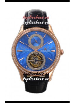 Jaeger LeCoultre Master Ultra-Thin Tourbillon Blue Dial Rose Gold Casing Watch 