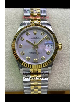 Rolex Datejust 31MM ETA-2671 Movement Swiss Replica in 904L Steel in Silver Dial Yellow Gold 