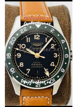 Longines Spirit ZULU Time 1:1 Mirror Replica Watch in 904L Steel Casing - Swiss L844.4 Automatic Movement Brown Strap