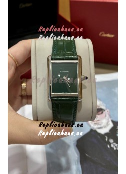 Must De Cartier Tank Edition Watch in 904L Stainless Steel Casing Green Dial