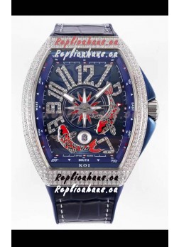 Franck Muller Vanguard KOI V45 YT SC DT AC BL KOI 2 Diamonds Embedded Swiss Replica Watch 