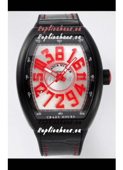 Franck Muller Vanguard Crazy Hours in DLC Coated Casing White Dial Swiss Replica Watch 