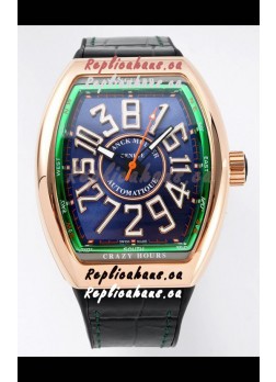 Franck Muller Vanguard Crazy Hours in Rose Gold Plating - Steel Blue Dial Swiss Replica Watch 