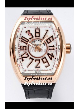 Franck Muller Vanguard Crazy Hours in Rose Gold Plating - White Dial Swiss Replica Watch 