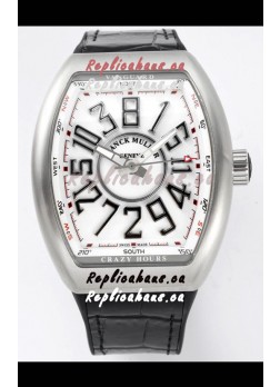 Franck Muller Vanguard Crazy Hours in Stainless Steel - White Dial Swiss Replica Watch 