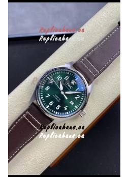 IWC Pilot MARK Series IW328205 1:1 Mirror Swiss Replica Watch in Green Dial Brown Strap