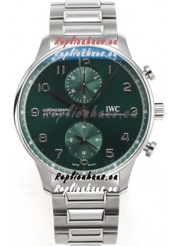 IWC Portuguese Chronograph Swiss Replica Watch in Steel Case Green Dial - 1:1 Mirror Replica Edition