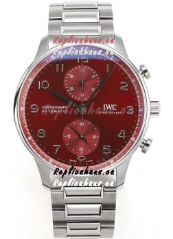 IWC Portuguese Chronograph Swiss Replica Watch in Steel Case Maroon Dial - 1:1 Mirror Replica Edition