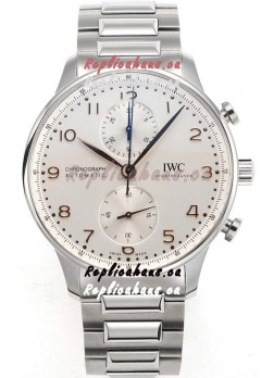 IWC Portuguese Chronograph Swiss Replica Watch in Steel Case Steel White Dial - 1:1 Mirror Replica Edition