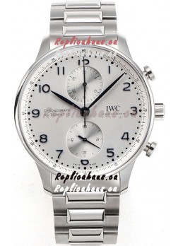 IWC Portuguese Chronograph Swiss Replica Watch in Steel Case White Dial - 1:1 Mirror Replica Edition