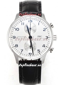 IWC Portuguese Chronograph Swiss Replica Watch in Steel Case White Dial - 1:1 Mirror Replica Edition