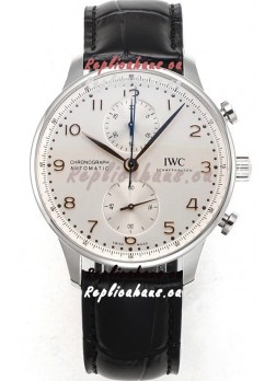 IWC Portuguese Chronograph Swiss Replica Watch in Steel Case Steel White Dial - 1:1 Mirror Replica Edition