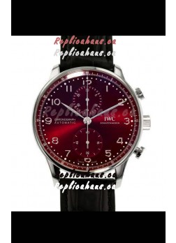 IWC Portuguese Chronograph Swiss Replica Watch in Steel Case Maroon Dial - 1:1 Mirror Replica Edition