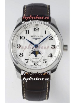 Longines Master Collection Automatic Moonphase White Dial Swiss Replica Watch Leather Strap