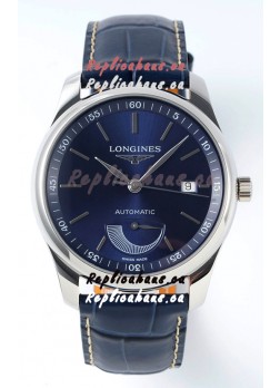 Longines Master Collection Automatic Power Reserve Blue Dial Swiss Replica Watch Leather Strap