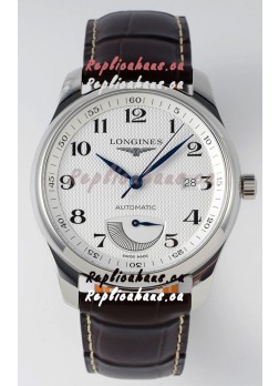Longines Master Collection Automatic Power Reserve White Dial Swiss Replica Watch Leather Strap