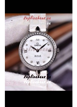 Omega De Ville Prestige Dewdrop Edition Swiss Quartz Watch in White Dial and Strap
